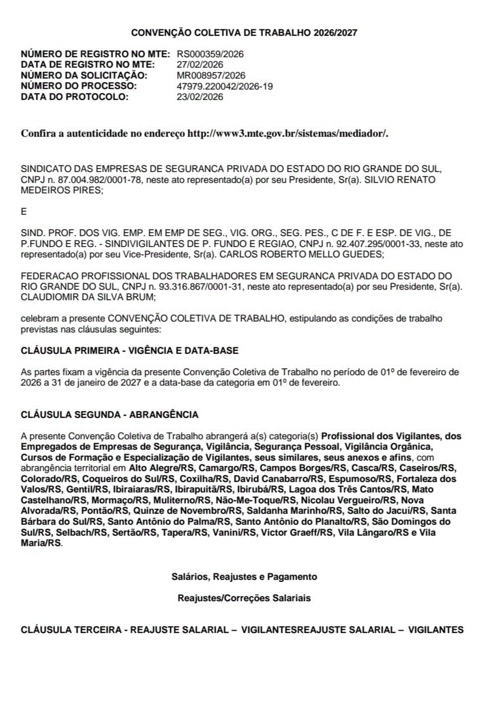 Convenção Coletiva de Trabalho 2026/2027
