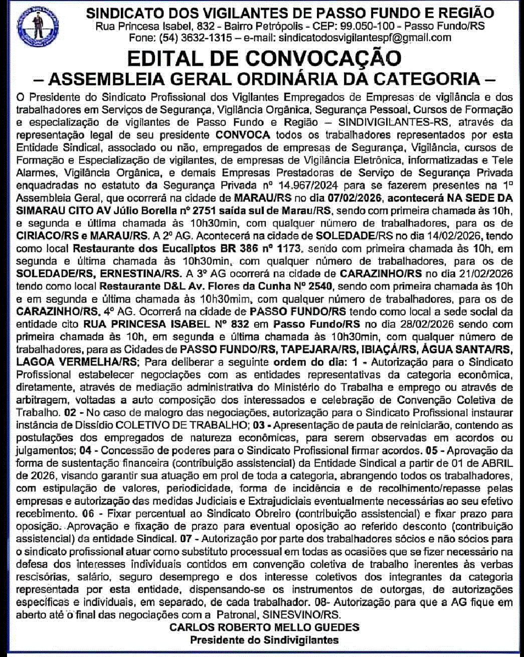 EDITAL DE CONVOCAÇÃO 2026