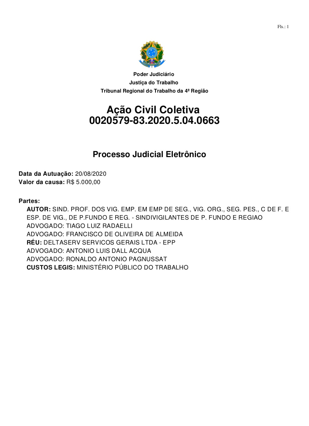 Processo Ação Coletiva Empresa DELTA